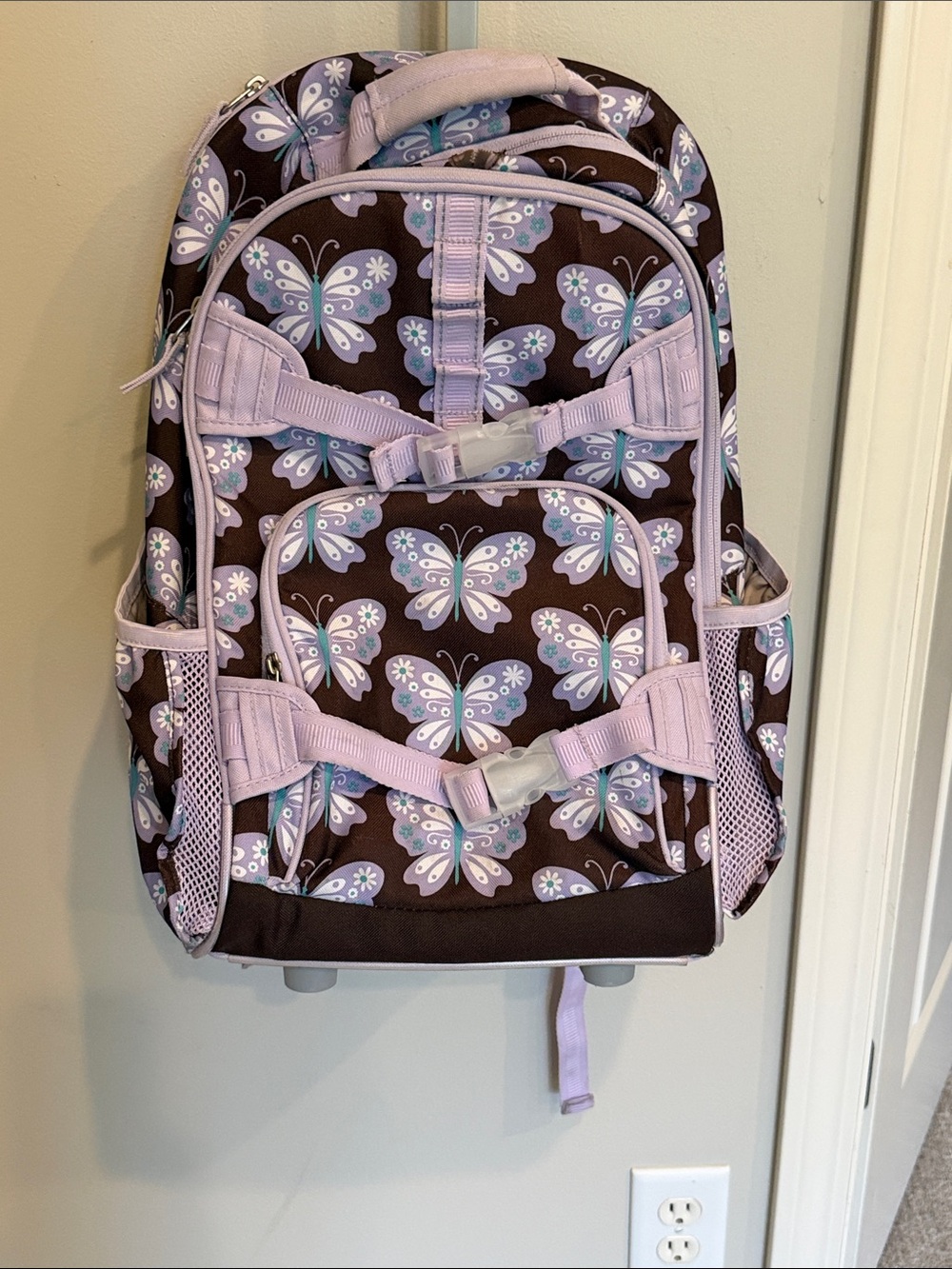 Pottery Barn Kids Rolling Backpack with Lavender and Light Blue Butterflies